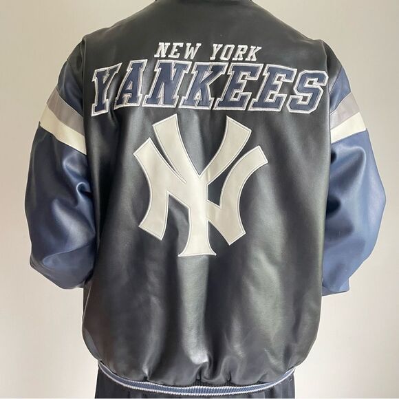 Yankees Vintage Genuine Merchandise PVC Leather Stadium Bomber Jacket Men’s XL - Picture 2 of 13